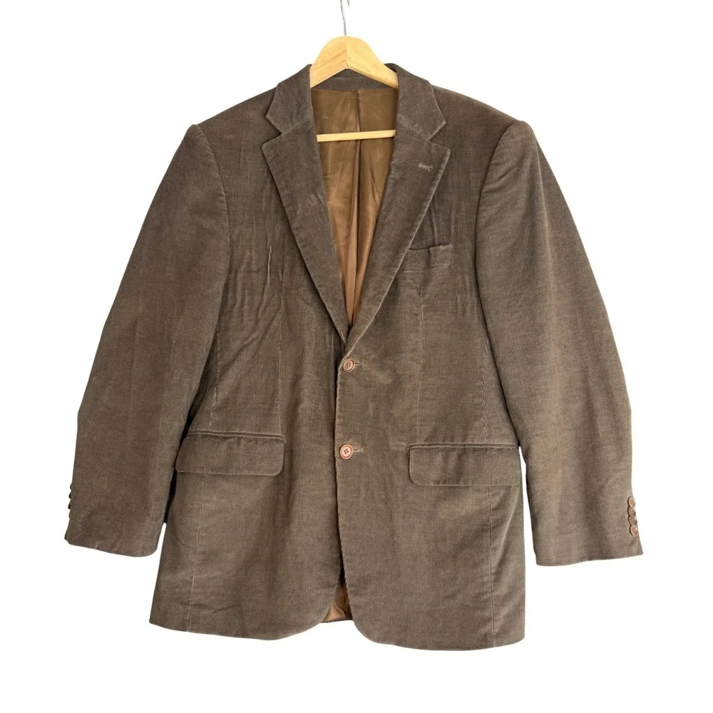 Vintage 90s Mens Corduroy Sport Coat Blazer Chocolate Brown Dark Academia Poet
